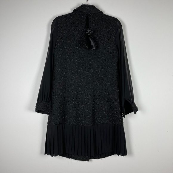 NEW Edward Achour Paris Tweed Boucle Sheer Panel Pleated Coat Dress Black Small - Picture 4 of 4